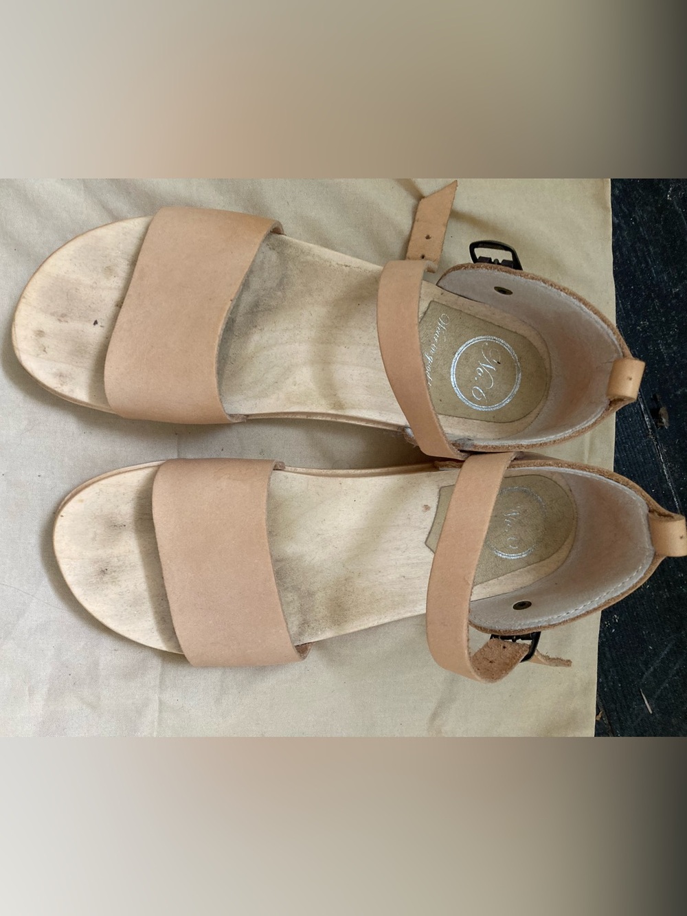 No. 6 tan nude clog leather sandals with flexible sole 37